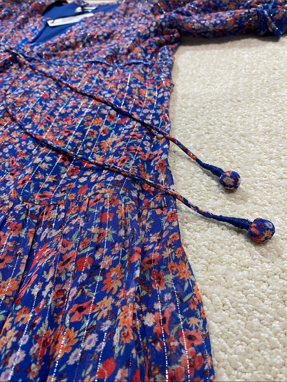 SAYLOR Blue Multi Floral Puff-Sleeve Maxi Dress Size L 90% Viscose - Picture 14 of 16
